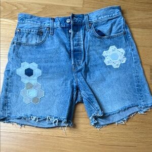 Levi's Blue Jean Shorts with Floral Appliqués
